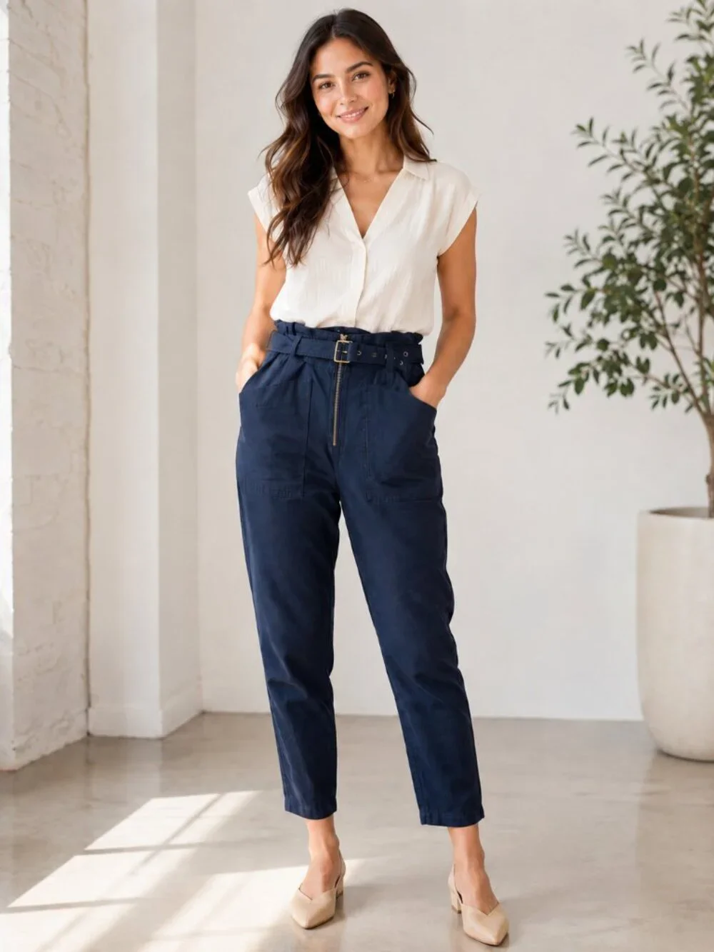 Banana Republic Belted Zip Front Women’s Blue Pants Sz. 0 Petite